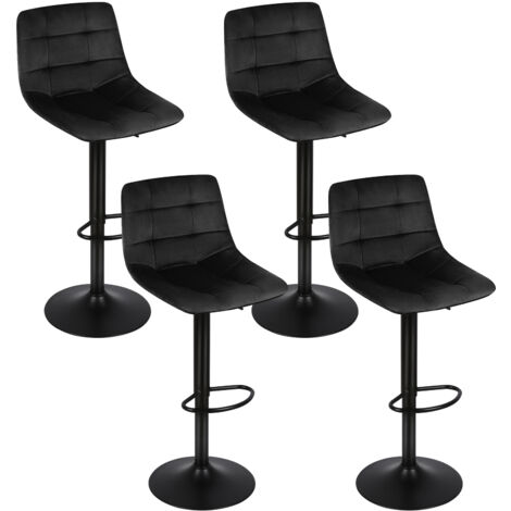Lot de 4 Tabourets de Bar Pivotants en Velours Réglables en Hauteur, Assise rembourrée pour Cuisine, Bar, Noir (1/5)