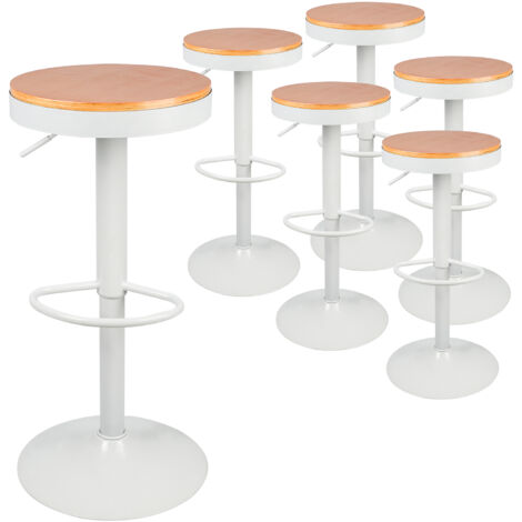 Lot de 6 Tabouret de Bar en Bois et Métal, pour Maison Cuisine Comptoir Bistro, Chaises de Salle à Manger Hauteur Réglable et Pivotant 360° - Blanc (1/5)