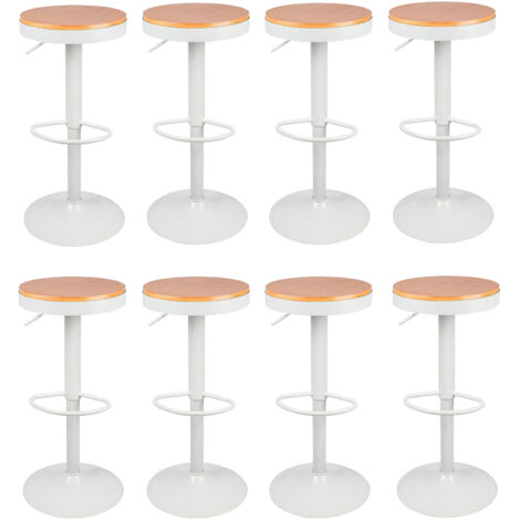 Lot de 8 Tabouret de Bar en Bois et Métal, pour Maison Cuisine Comptoir Bistro, Chaises de Salle à Manger Hauteur Réglable et Pivotant 360° - Blanc (1/5)