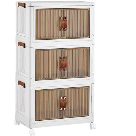 Boites Organisateur de Rangement, 3 Caisses de Rangement avec 2 Boîte à Couvercles et 4 roulettes Empilable pour Vetements Jouets, Rangement Cuisine 60x36x102cm (1/5)
