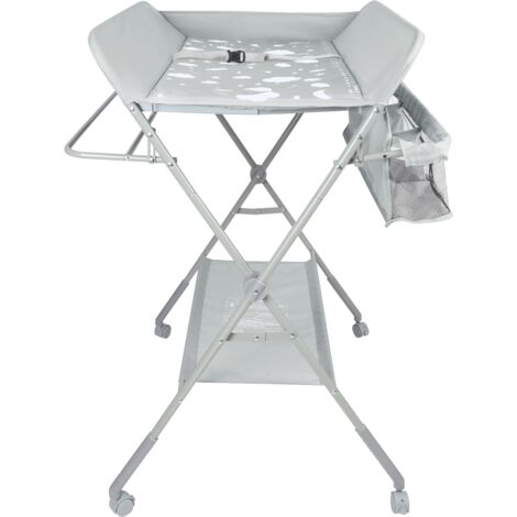 Table à Langer Bébé Pliable Avec Panier Rangement - Réglable En Hauteur, Mobile Avec Roulettes, Commode à Langer Beige