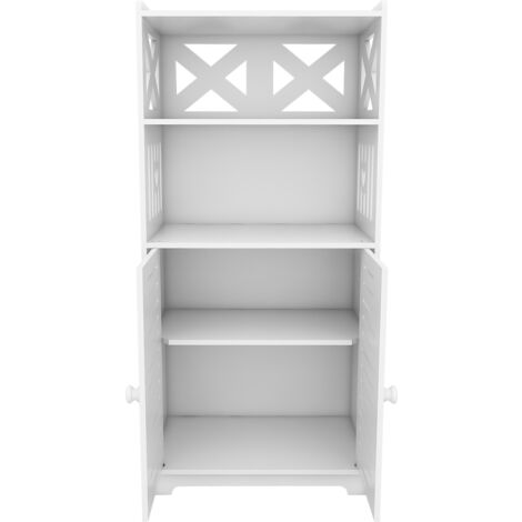Meuble bas de salle de bain blanc 36 x 22 x 75 cm – Armoire de rangement avec 2 étagères et 2 portes – Résistant à l'humidité et facile à nettoyer – Aqrau (1/5)