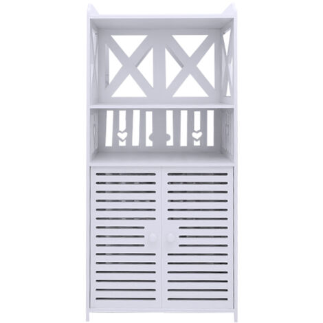 Armoire Colonne Salle De Bain Blanche – Meuble D’Angle Étagères Réglables + Porte – Rangement Gain De Place Étroit