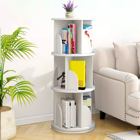 Bibliothèque Rotative à 3 Niveaux, étagère de rangement au sol avec cloison, pour Enfants et Adultes,pour Rangement Bureau, Salon, Etagere Rangement Meubles de Salon - Blanc (1/5)