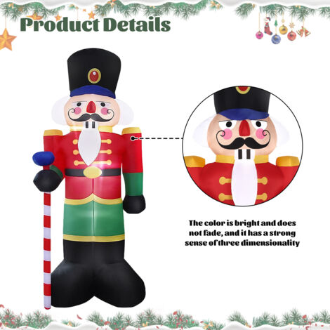 BELUAPI Décoration De Noël Gonflable En Forme De Soldat Casse-noisette, 3 Lumières LED Avec Souffleur Et Cordes D'ancrage, Pour Pelouse, Cour, Porche