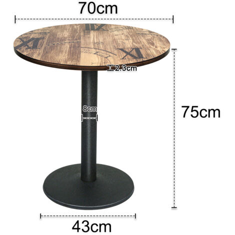 Table Salle à Manger Ronde Vintage 2-4 Personnes, Table de Bar Ronde de bistrot de Bar, Pied en acier - Model A01(70x70x75cm)