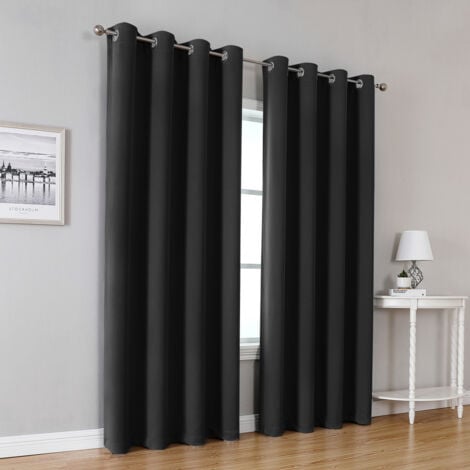 Aqrau Lot de 2 Rideaux Thermiques Rideaux Occultant pour Salon et Chambre Noir 140x240 cm