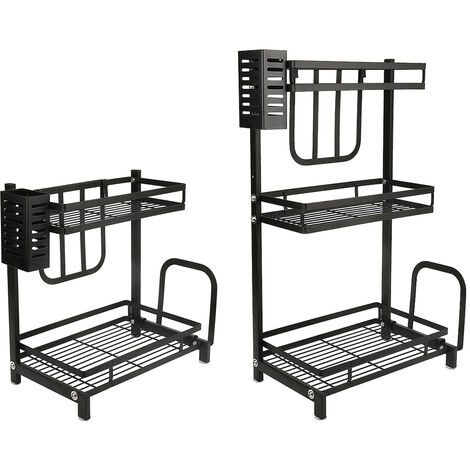 Aqrau Étagère à Épices avec Porte-ustensiles, 3 Tier Étagère d'assaisonnement à étagère, Etagère Rangement Organisateur Cuisine avec Crochets