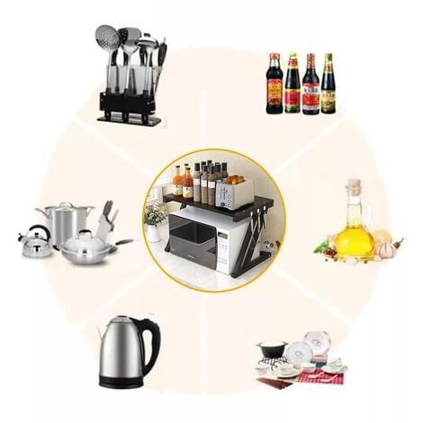 Aqrau Support de Four à Micro-Ondes/Organisateur de Cuisine à 2 Niveaux/Noir - Z01