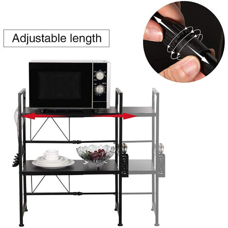 Aqrau Support de Four à Micro-Ondes Extensible/Organisateur de Cuisine à 2 Niveaux/Noir - 40/64X36.5X78cm