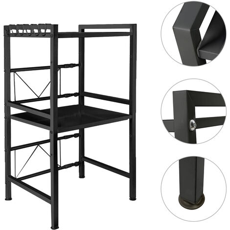 Aqrau Support de Four à Micro-Ondes Extensible/Organisateur de Cuisine à 2 Niveaux/Noir - 40/64X36.5X78cm