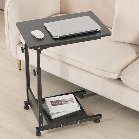 Aqrau Bureau pour ordinateur portable, table d'étude, table de lit réglable en hauteur avec 4 roues, pour ordinateur pour bureau à domicile - Noir