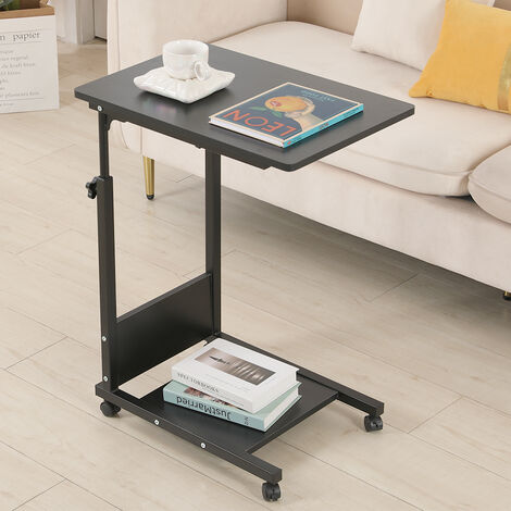 Aqrau Bureau pour ordinateur portable, table d'étude, table de lit réglable en hauteur avec 4 roues, pour ordinateur pour bureau à domicile - Noir