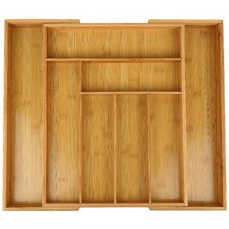 Aqrau Range-couvert,Range Tiroir Bambou Extensible,Organisateur de tiroir de cuisine,nature (1/5)