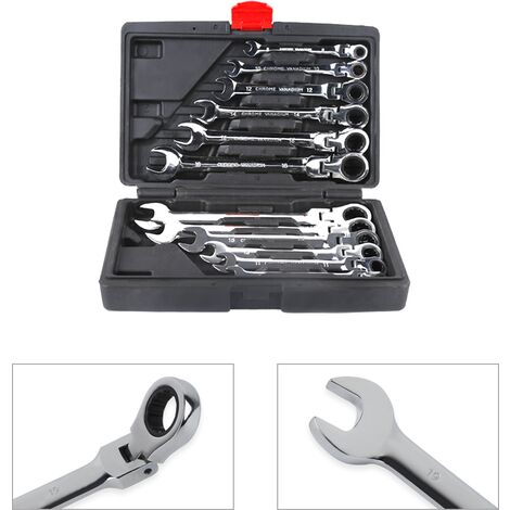 Aqrau Lot de 12 Clés à cliquet mixtes 8-19 mm - 72 Dents - tête pivotante flexible clés à cliquet - Système métrique - Chrome Vanadium (1/5)