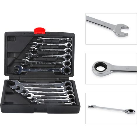 Aqrau Lot de 12 Clé mixte droite à cliquet 8-19 mm - 72 Dents - Système métrique - Chrome Vanadium (1/5)
