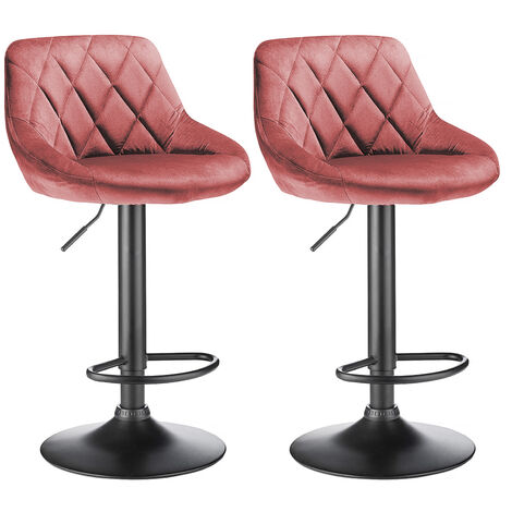 Aqrau Lot de 2 Tabouret de Bar Surface en Velours,Moderne Tabouret Haut de Cuisine, Hauteur réglable, Chaise de cuisine pivotante avec dossier et repose-pieds, Rose (1/5)