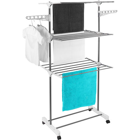 Aqrau Séchoir à Linge, Etendoir à Linge Peu encombrant, 3 Étages Doubles, Étendoir à Linge Interieur Pliable avec 4 Roues,Idéal comme Portemanteau (1/5)
