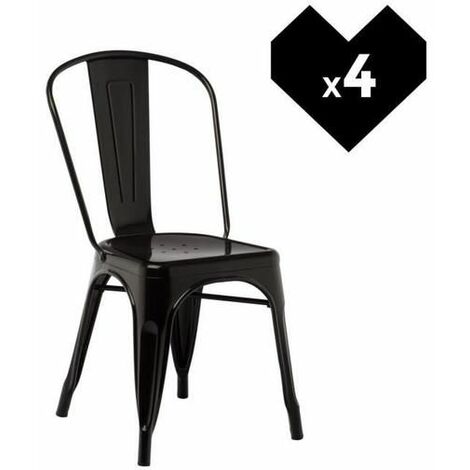Aqrau Lot de 4 Chaises de Salle à Manger en Métal, Chaises de Salle à Manger, Style Industriel,Convient pour Une Utilisation Intérieure et Extérieure, Chaise de Jardin, Noir (1/5)