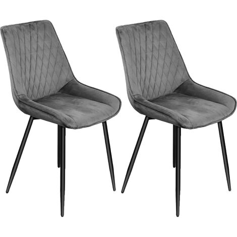 Aqrau Lot de 2 Chaise Salle a Manger Chaise de Cuisine Assise rembourrée en Velours avec Dossier, Pieds en métal Stable,Gris