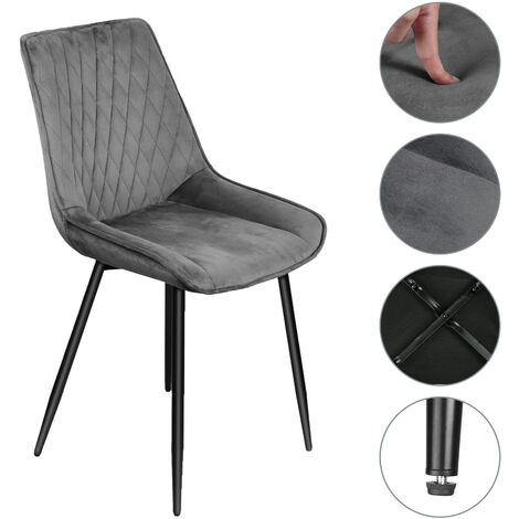 Aqrau Lot de 2 Chaise Salle a Manger Chaise de Cuisine Assise rembourrée en Velours avec Dossier, Pieds en métal Stable,Gris