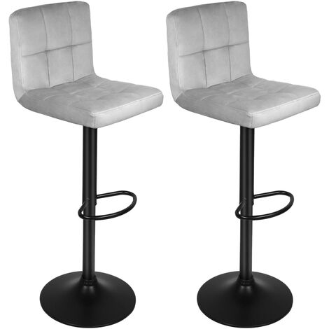 Aqrau Lot de 2 Tabourets de Bar avec Surface en Velours, Chaise de Bar Pivotants avec Dossier, Hauteur Réglable,Chaise Haute Bar Moderne, Montage facile, Gris clair (1/5)