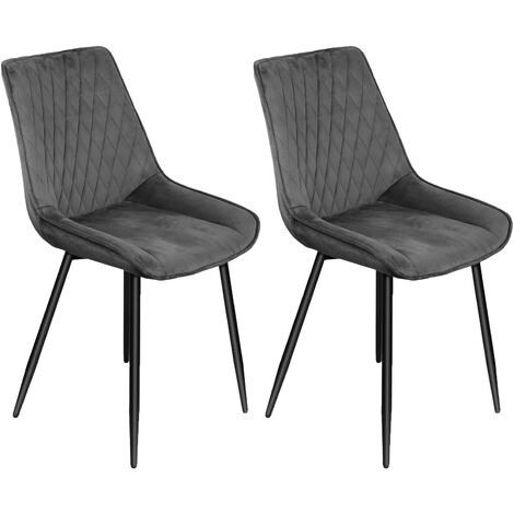 Aqrau Lot de 2 Chaise Salle a Manger Chaise de Cuisine Assise rembourrée en Velours avec Dossier, Pieds en métal Stable, Gris Foncé
