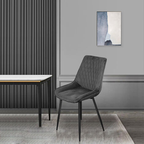 Aqrau Lot de 2 Chaise Salle a Manger Chaise de Cuisine Assise rembourrée en Velours avec Dossier, Pieds en métal Stable, Gris Foncé
