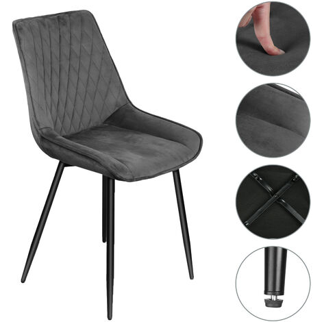 Aqrau Lot de 2 Chaise Salle a Manger Chaise de Cuisine Assise rembourrée en Velours avec Dossier, Pieds en métal Stable, Gris Foncé