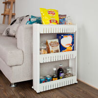Aqrau Chariot de Rangement Mince à 3 étagères, Chariot Coulissant et Coulissant, Espaces étroits pour Cuisine, Salle de Bain, Plastique, Blanc