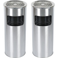 2pcs Poubelle Ronde, Poubelle en acier inoxydable avec seau, Poubelle jardin avec cendrier amovible, Argent 25x25x60cm