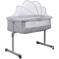 Berceau lit parapluie, Berceau Bébé, Lit Bébé avec moustiquaires et roues, Lit cododo pour bébé, Gris