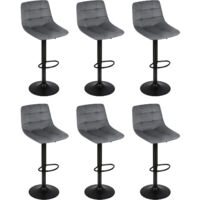 Lot de 6 Tabourets de Bar Pivotants en Velours Réglables en Hauteur, Assise rembourrée pour Cuisine, Bar, Gris foncé