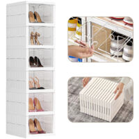 Faltbarer Schuh-Organisator, 6-stufiger Schuhaufbewahrungsbehälter, durchsichtiger Schuhkarton, stapelbarer Schuhaufbewahrungsschrank, 34.5x26.4x104.4cm (Weiß)