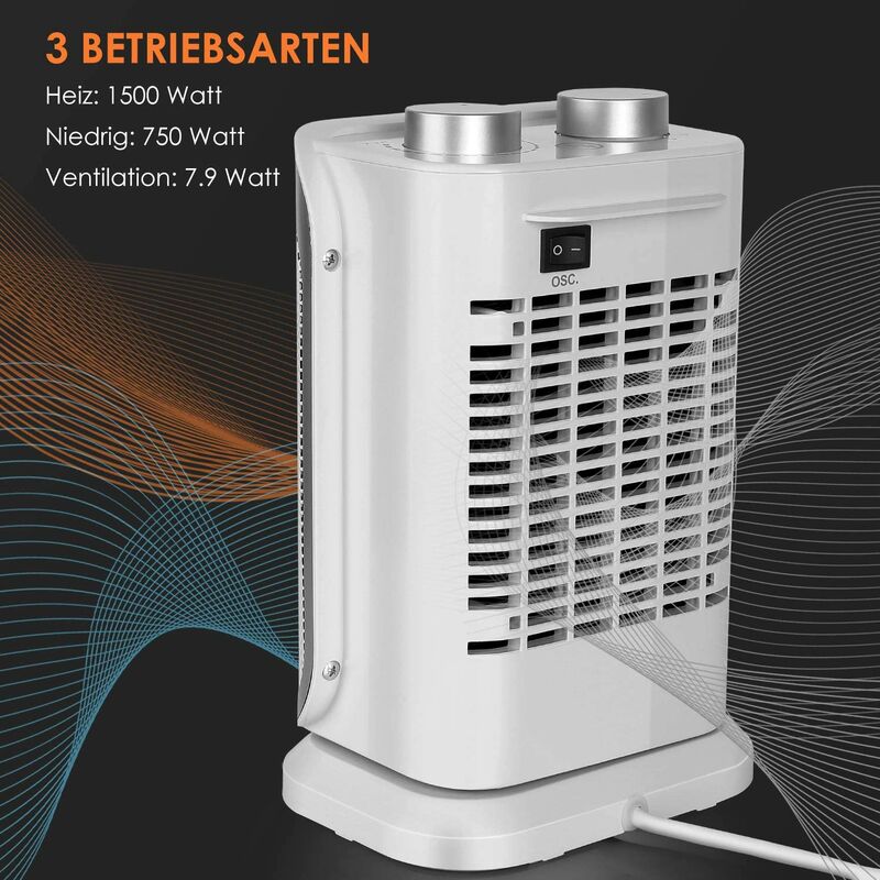 avec Protection contre la surchauffe et anti-chute radiateur et ventilateur de 750w/1500w réglable Chauffage soufflant céramique 