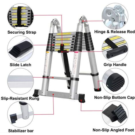 Grandmaster - Scala Pieghevole In Alluminio 575cm, Scala Multifunzione 6 In  1, Piattaforma Inclusa, Carico Massimo 150kg, Design Antiscivolo,  Dimensioni Piegate 149x35x28cm