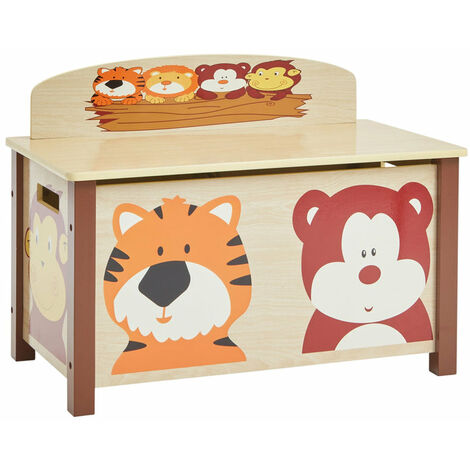 Liberty House Toys Toy Box Storage Organiser w/ Safety Hinge Side Handle Jungle H47.5 x W68 x D37.5cm - Natural