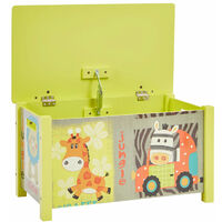 Liberty House Toys Toy Box Storage Organiser w/ Safety Hinge Side Handle Kid Safari H47.5 x W68 x D37.5cm Green - Multicolour