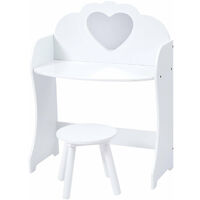 Liberty House Toys Kids Dressing Table & Stool Set Vanity Make Up Desk Chair w/ Mirror - White