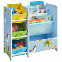 Liberty House Toys Kids Safari Storage Display Bookcase Unit w/ Boxes Shelves Toys Clothes Blue - Blue