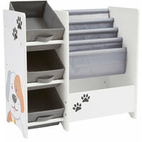 Liberty House Toys Kids Cat and Dog Storage Display Bookcase Unit w/ Boxes Shelves Toys Clothes White and Grey - White and Grey