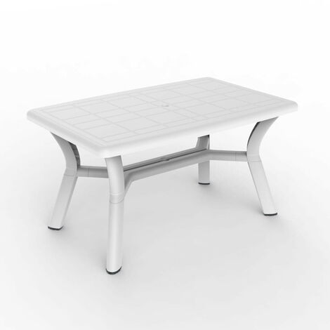 Garbar – Table rectangulaire 140x90 cm en polypropylène – Résistante aux UV – Trou parasol 38 mm – Pour 2 à 4 personnes – Intérieur et extérieur (1/5)