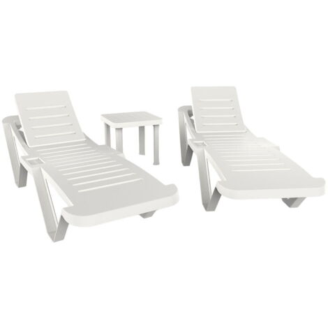garbar MASTER-ANDORRA Chaise Longue-Table Auxiliaire Extérieur Set 2+1 Blanc (1/5)