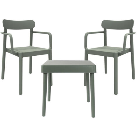 Set 2+1 fauteuils-table intérieur, extérieur gris verdâtre ALBA-ELBA garbar (1/5)