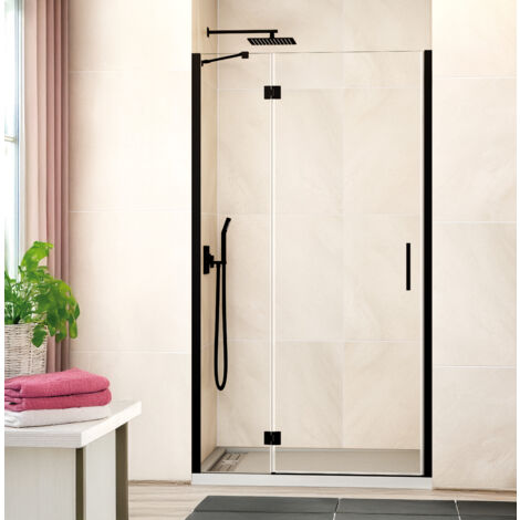 PAROI FIXE + PORTE BATTANTE PLAGE D'INSTALLATION 89.5-95 cm (20-70) MODÈLE: BISAGLASS NOIR (1/4)