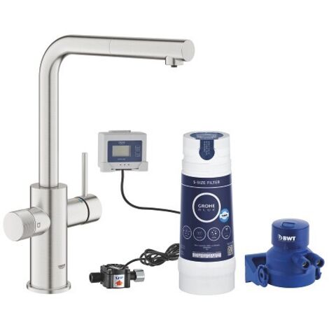 Rubinetto Cucina Grohe Blue Pure Minta Cromo Spazzolato Bocca a L con Doccetta Estraibile  1000141 Cromato Spazzolato