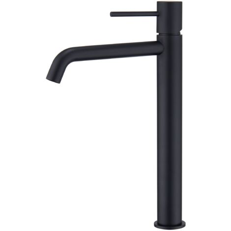 IMEX Miscelatore lavabo alto monocomando in ottone e zama finitura nero opaco con cartuccia ceramica Ø26 mm e set flessibili 3-8 modello MONZA BDM039-3NG
