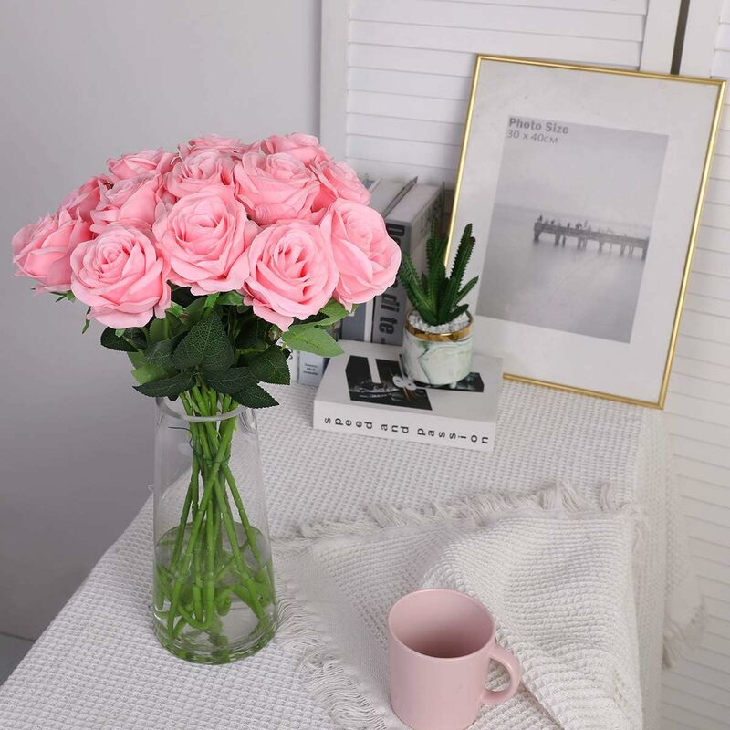 Fiori artificiali Rosa Bouquet Fiori finti Seta Plastica Rose bianche
