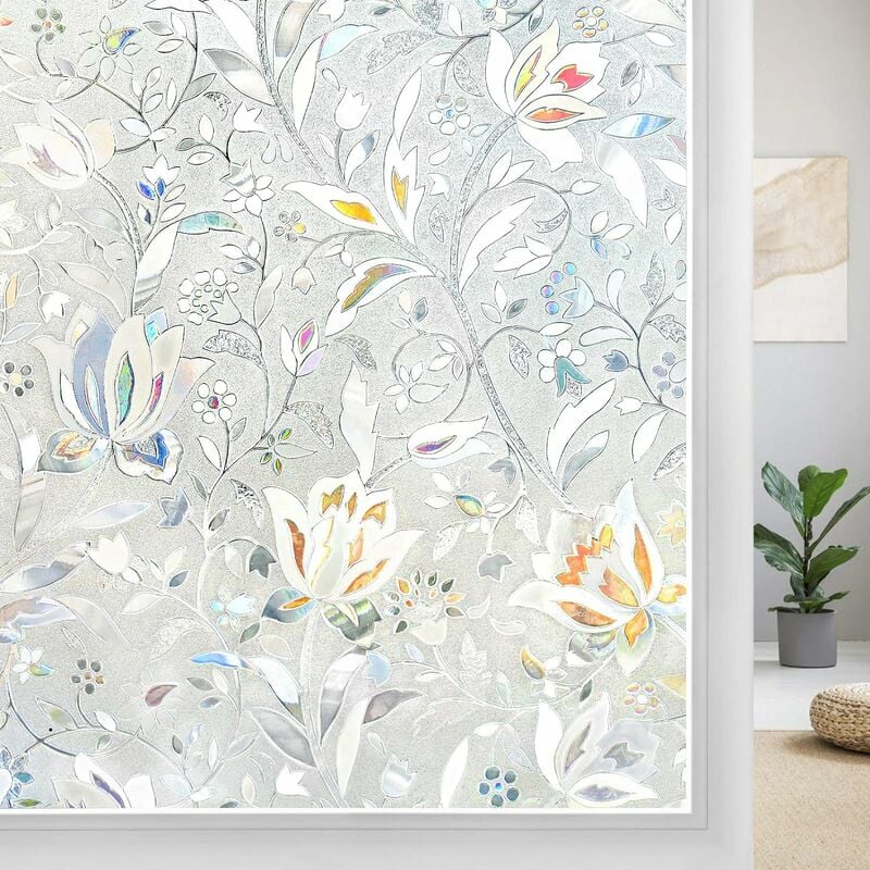 CottonColors 90 x 200 cm Pellicola protettiva per finestra in vetro smerigliato autoadesiva motivo floreale statica 3D 