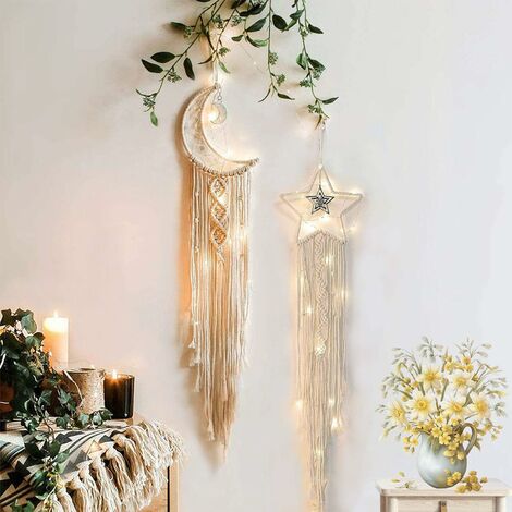 Acchiappasogni macramè con stringa luminosa a LED Decorazione da parete  macramè Acchiappasogni bohémien fatto a mano